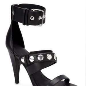 All Saints Manon black studded leather strappy sandals ankle heels Sz 39